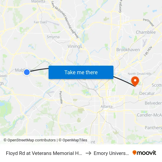 Floyd Rd at Veterans Memorial Hwy to Emory University map