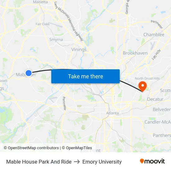 Mable House Park And Ride to Emory University map