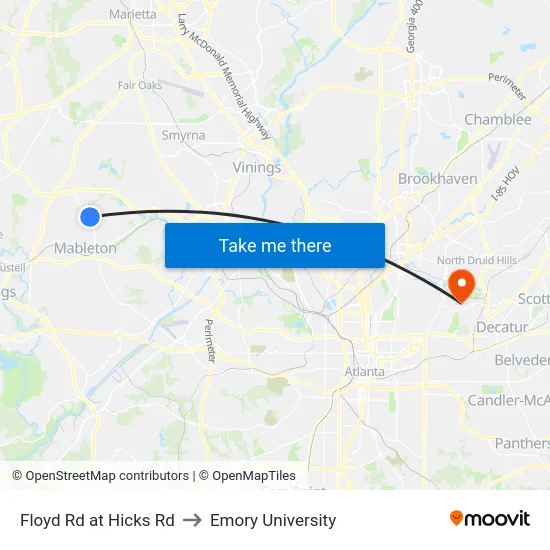 Floyd Rd at Hicks Rd to Emory University map