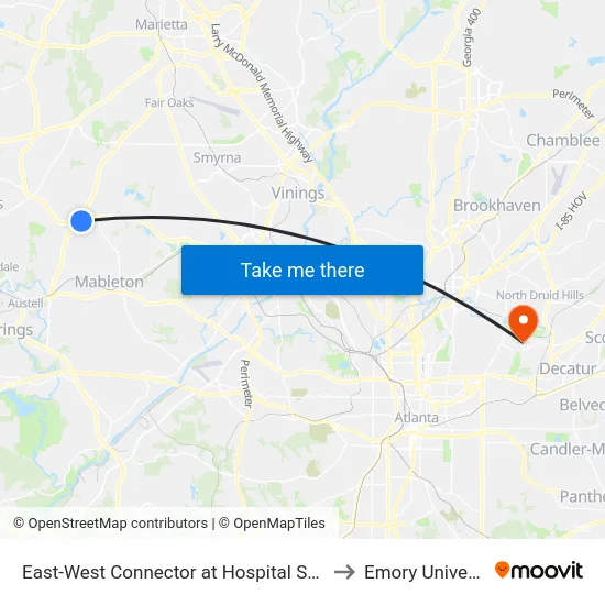 East-West Connector at Hospital South Dr to Emory University map