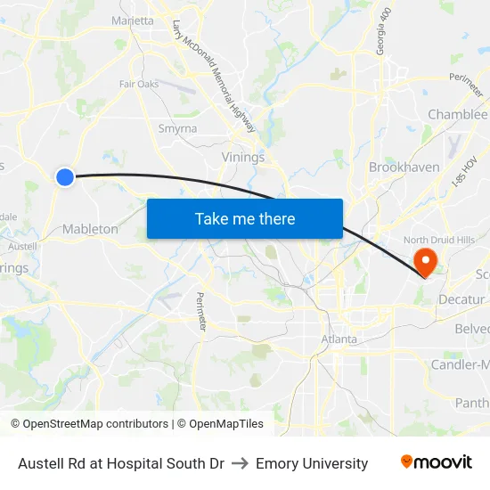 Austell Rd at Hospital South Dr to Emory University map