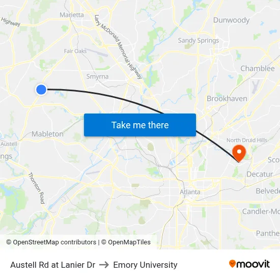 Austell Rd at Lanier Dr to Emory University map