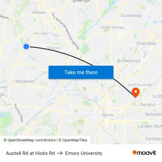 Austell Rd at Hicks Rd to Emory University map