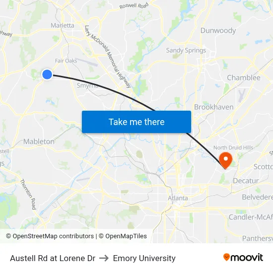Austell Rd at Lorene Dr to Emory University map
