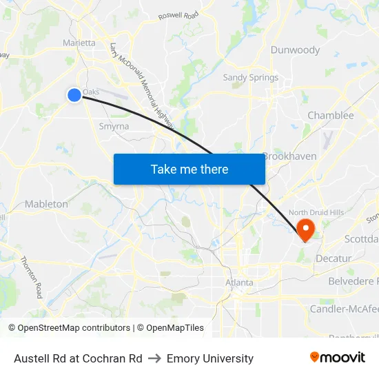Austell Rd at Cochran Rd to Emory University map