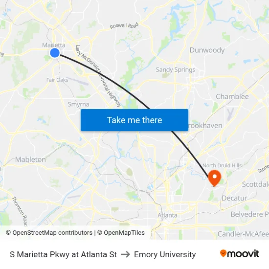 S Marietta Pkwy at Atlanta St to Emory University map