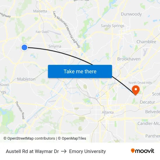 Austell Rd at Waymar Dr to Emory University map