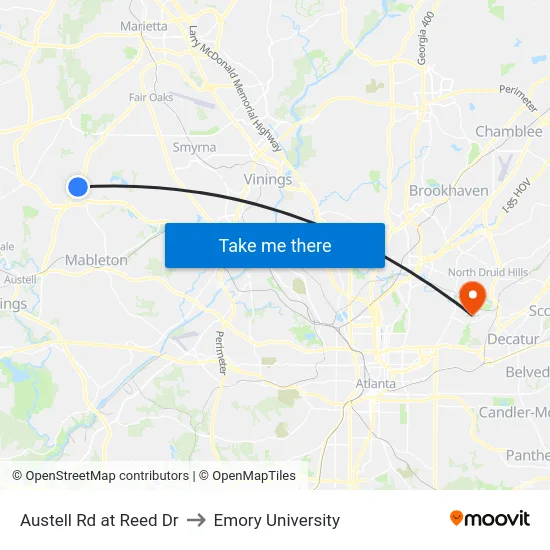 Austell Rd at Reed Dr to Emory University map
