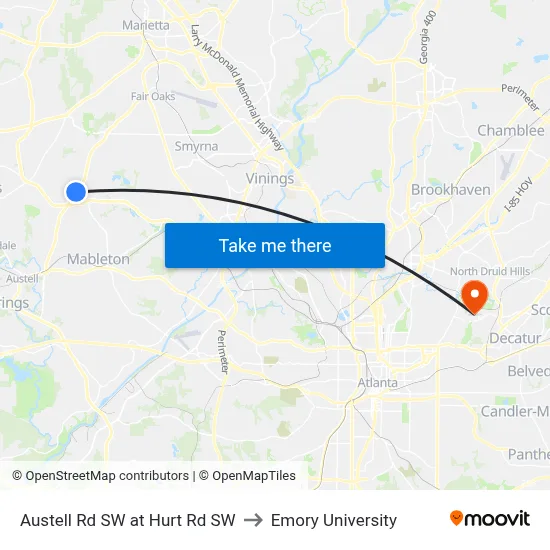 Austell Rd SW at Hurt Rd SW to Emory University map