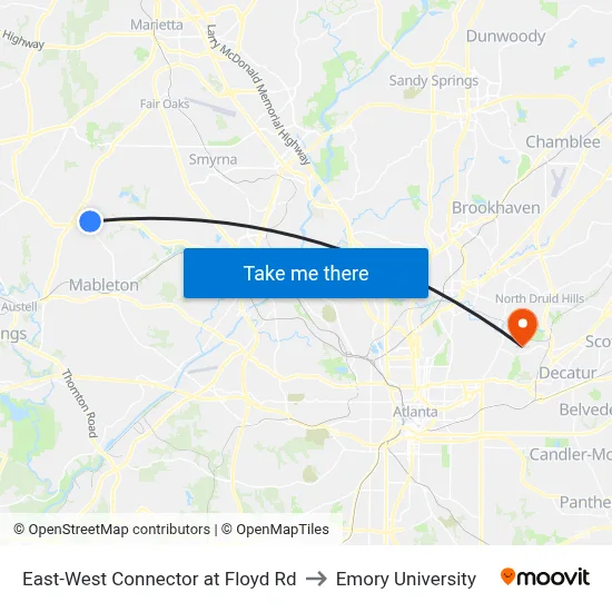 East-West Connector at Floyd Rd to Emory University map