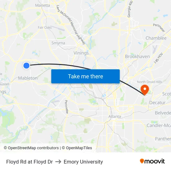 Floyd Rd at Floyd Dr to Emory University map