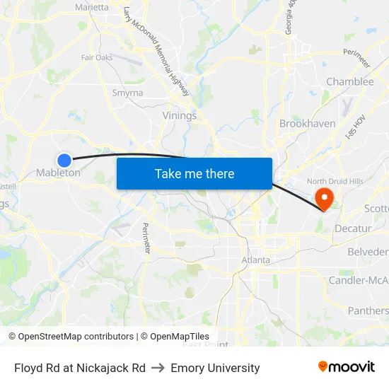 Floyd Rd at Nickajack Rd to Emory University map