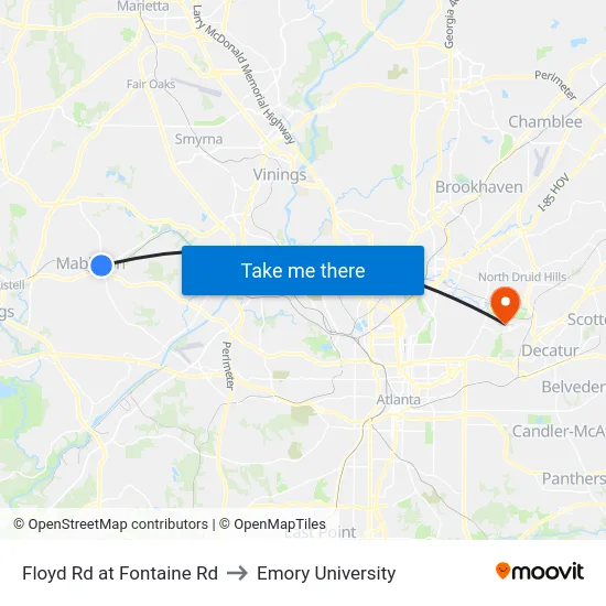 Floyd Rd at Fontaine Rd to Emory University map