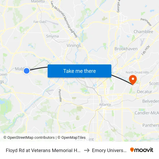 Floyd Rd at Veterans Memorial Hwy to Emory University map