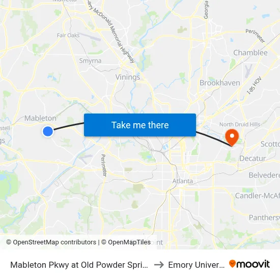 Mableton Pkwy at Old Powder Springs Rd to Emory University map