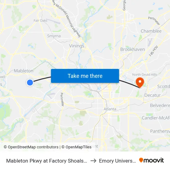 Mableton Pkwy at Factory Shoals Rd to Emory University map