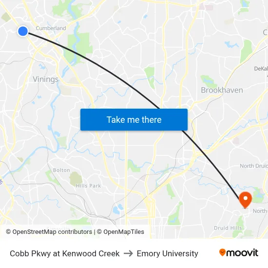 Cobb Pkwy at Kenwood Creek to Emory University map