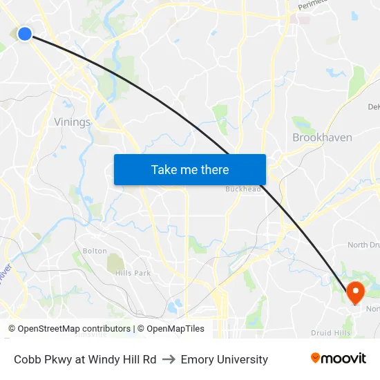 Cobb Pkwy at Windy Hill Rd to Emory University map