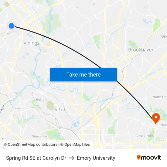 Spring Rd SE at Carolyn Dr to Emory University map