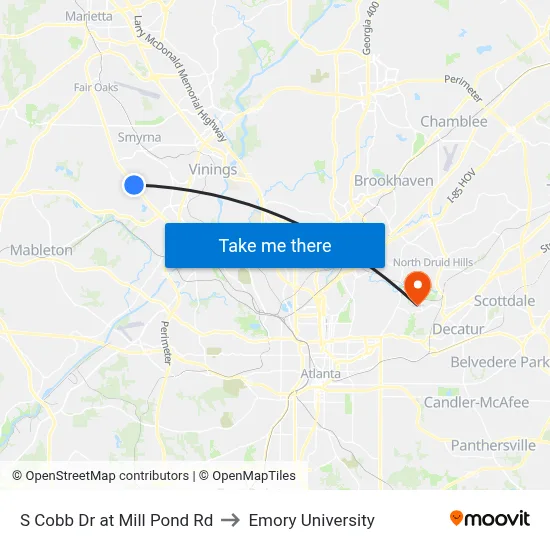 S Cobb Dr at Mill Pond Rd to Emory University map