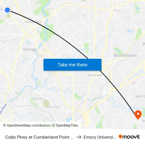 Cobb Pkwy at Cumberland Point Dr to Emory University map