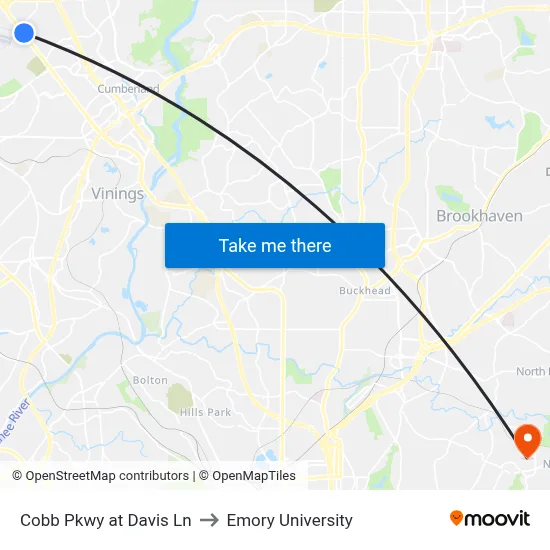 Cobb Pkwy at Davis Ln to Emory University map