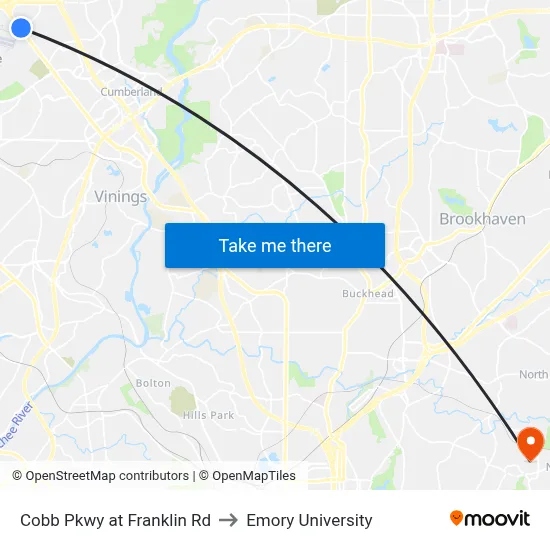Cobb Pkwy at Franklin Rd to Emory University map