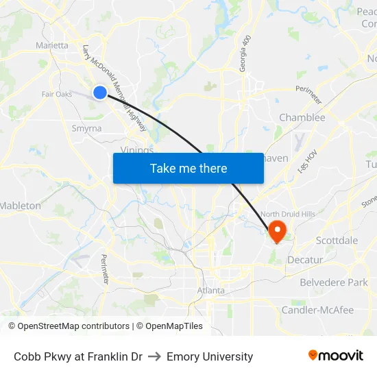 Cobb Pkwy at Franklin Dr to Emory University map