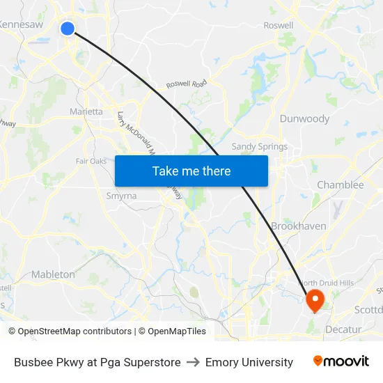 Busbee Pkwy at Pga Superstore to Emory University map