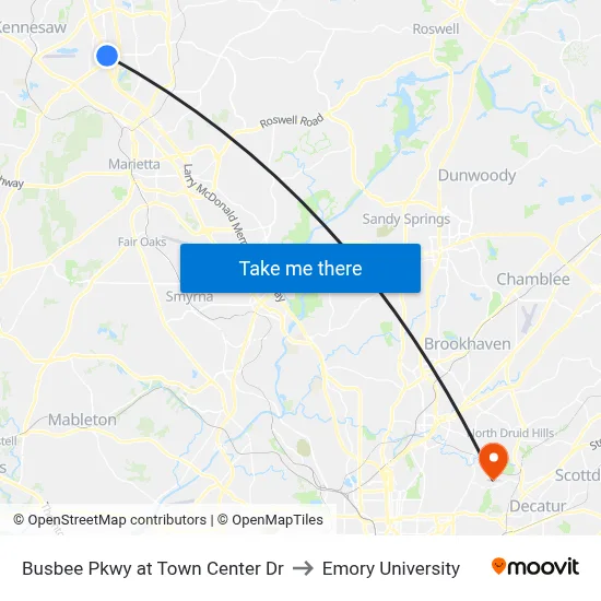 Busbee Pkwy at Town Center Dr to Emory University map