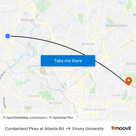 Cumberland Pkwy at Atlanta Rd to Emory University map