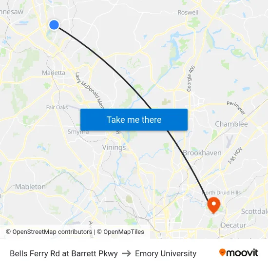 Bells Ferry Rd at Barrett Pkwy to Emory University map