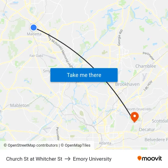 Church St at Whitcher St to Emory University map