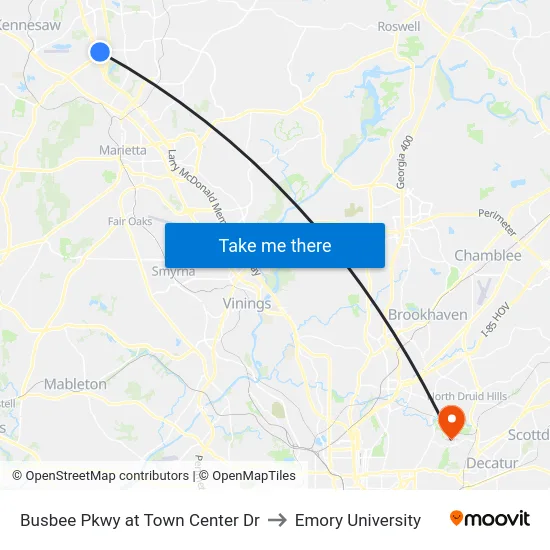 Busbee Pkwy at Town Center Dr to Emory University map