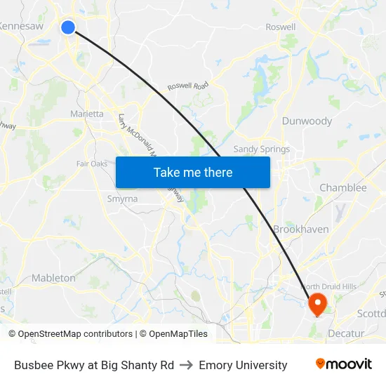 Busbee Pkwy at Big Shanty Rd to Emory University map