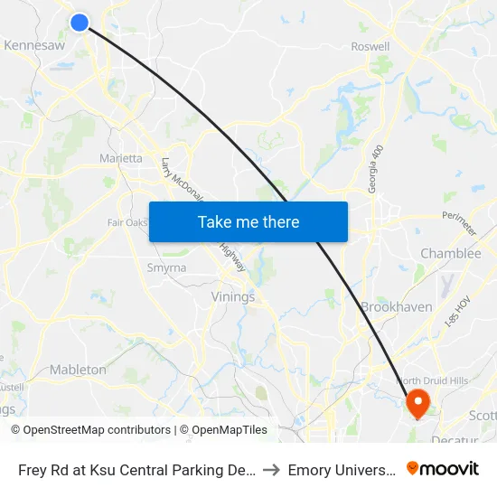 Frey Rd at Ksu Central Parking Deck to Emory University map