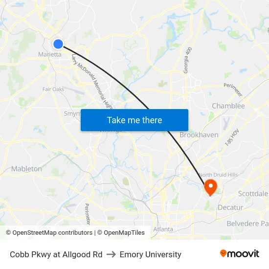 Cobb Pkwy at Allgood Rd to Emory University map