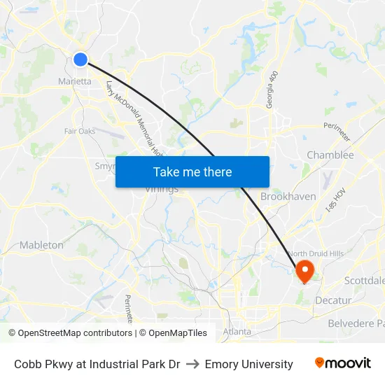 Cobb Pkwy at Industrial Park Dr to Emory University map