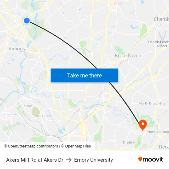 Akers Mill Rd at Akers Dr to Emory University map