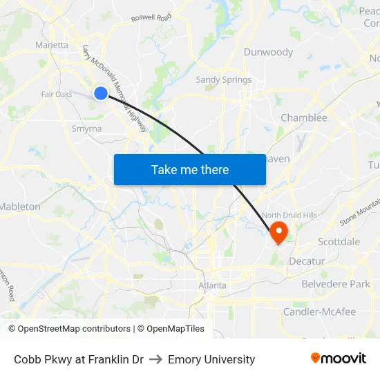 Cobb Pkwy at Franklin Dr to Emory University map