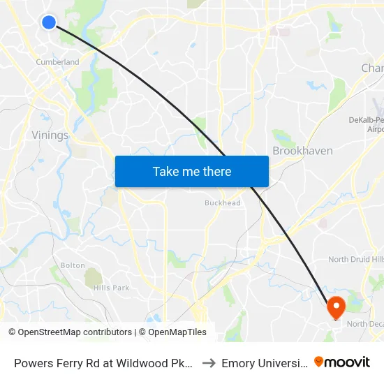 Powers Ferry Rd at Wildwood Pkwy to Emory University map