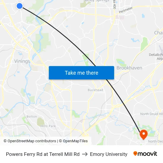 Powers Ferry Rd at Terrell Mill Rd to Emory University map