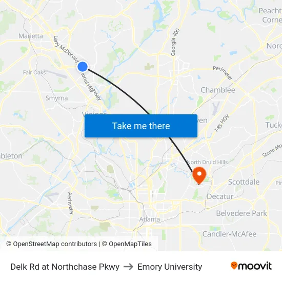 Delk Rd at Northchase Pkwy to Emory University map