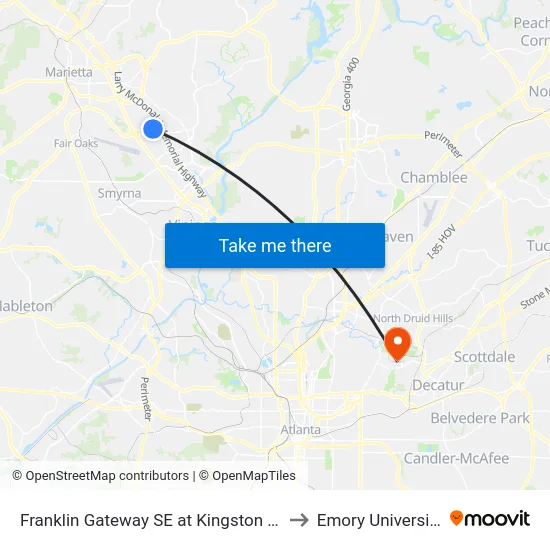 Franklin Gateway SE at Kingston Ct to Emory University map