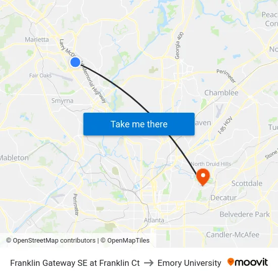 Franklin Gateway SE at Franklin Ct to Emory University map