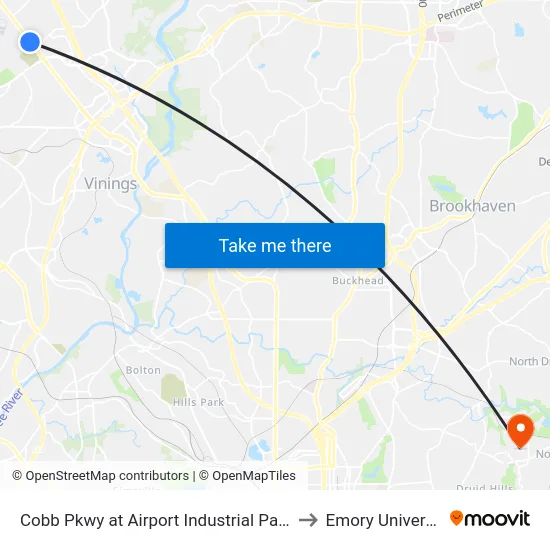 Cobb Pkwy at Airport Industrial Park Dr to Emory University map