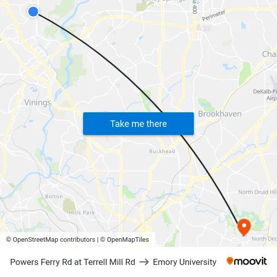 Powers Ferry Rd at Terrell Mill Rd to Emory University map