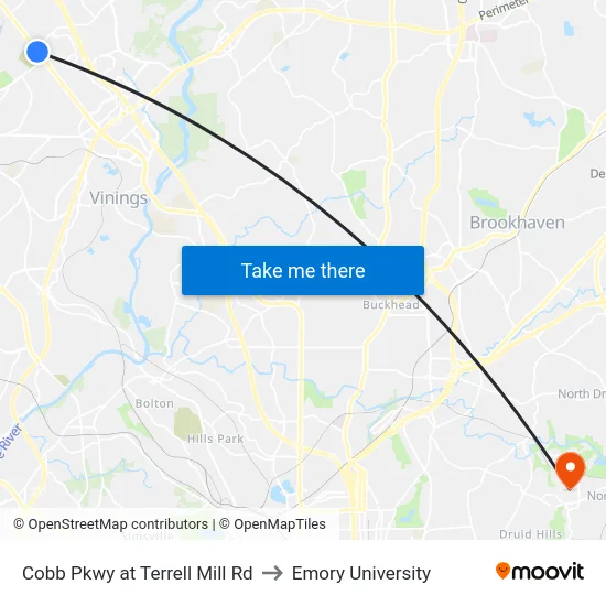 Cobb Pkwy at Terrell Mill Rd to Emory University map
