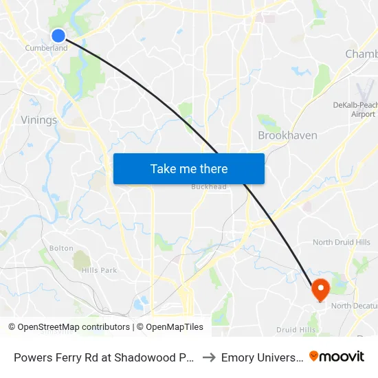 Powers Ferry Rd at Shadowood Pkwy to Emory University map