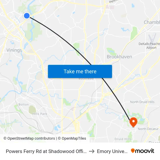 Powers Ferry Rd at Shadowood Office Park to Emory University map
